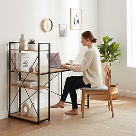 Birou pentru calculator 120x60 cm cu raft cu 3 polițe stejar deschis loft ModernHome, MODERNHOME