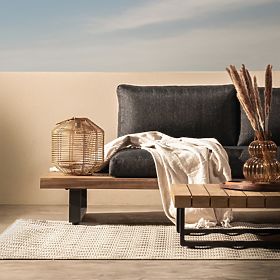 Canapea de colț pentru grădină cu măsuță Borgo, lemn de salcâm FSC, aspect de tec, gri