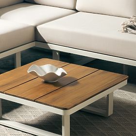 Canapea de colț pentru grădină cu măsuță Porticato, lemn de salcâm FSC, aspect de tec, bej deschis