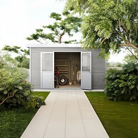 Căsuță de grădină Ardena 4x3 m 12 m², gri închis, lemn compozit, aluminiu, montaj ușor