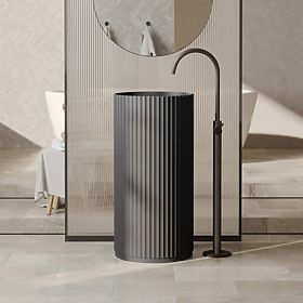 Chiuvetă independentă Ciriola, compozit, 45x90 cm, gri închis, canelată