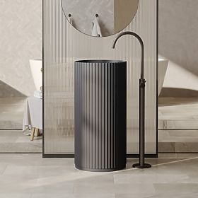 Chiuvetă independentă Ciriola, compozit, 45x90 cm, gri închis, canelată