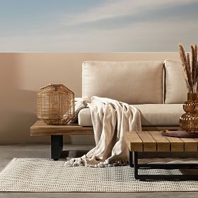 Colțar de grădină cu măsuță Borgo, lemn de salcâm FSC, aspect de tec, bej