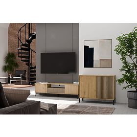 Comodă cu fațadă canelată Dulap KAMARO 2D Slim / Neted DUB ARTISAN Lamely