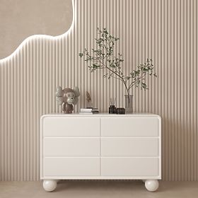 Comodă cu sertare Lauria 130 cm, albă, rotunjită, picioare bilă