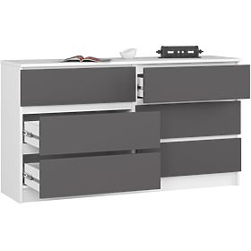 Comodă K 140 cm 6 sertare PK alb-grafit gri