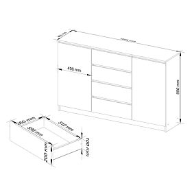 COMODĂ K160 2U 4S CLP PK ALBĂ / GRI