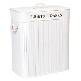 Coș de bambus cu capac 100L 2 compartimente alb