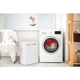 Coș de bambus cu capac 100L 2 compartimente alb