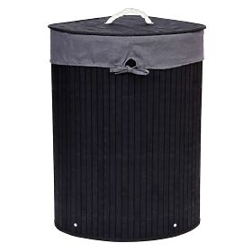 Coș de rufe colțar din bambus cu capac negru