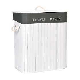 Coș de rufe din bambus cu 2 compartimente alb-gri