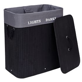 Coș de rufe din bambus cu 2 compartimente negru FSC