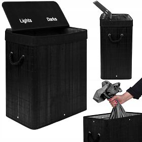 Coș de rufe din bambus cu capac 100L negru