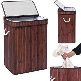Coș de rufe din bambus cu capac SOREN 80L wenge
