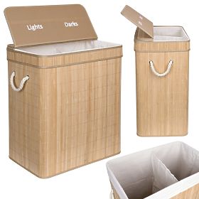 Coș de rufe din bambus Soren 2 compartimente natural