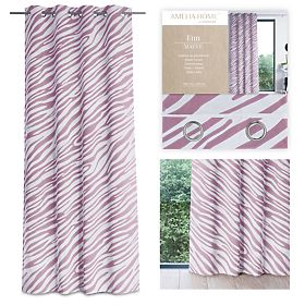 Draperie FUN culoare roz cu imprimeu motiv animal stil tropical cu inele metalice argintii