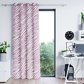 Draperie FUN culoare roz cu imprimeu motiv animal stil tropical cu inele metalice argintii
