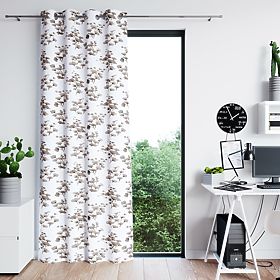 Draperie SERENITY culoare albă cu motiv vegetal imprimat stil clasic cu inele metalice argintii