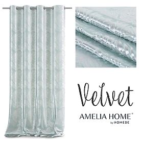 Draperie SILVERLEAVES culoare mentă stil imprimat glamour inele argintii catifea 140x245 AmeliaHom