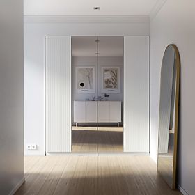 Dulap cu patru uși Neroli, caneluri simple/oglindă, alb, lectus