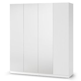 Dulap cu patru uși Neroli, oglindă/caneluri simple, alb, lectus