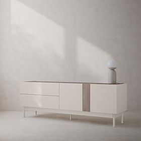 Dulap TV cu două uși și sertare Berula, culoare cașmir, Nuc Villa