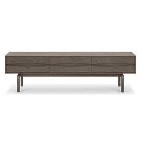 Dulap TV Quadri cu sertare, lemn masiv de stejar, furnir, maro espresso