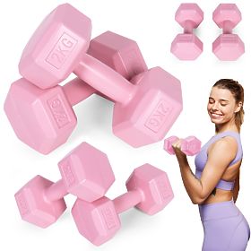 Ganteri hexagonale set 2x2 kg greutăți pentru fitness roz ModernHome