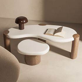 Masă de cafea Floe 125 cm, alb/nuc