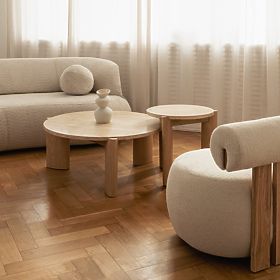 Masă de cafea Medley 90 cm, rotundă, travertin/frasin