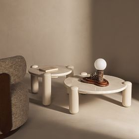 Masă de cafea Noemi 66 cm, bej deschis/marmură, lucioasă