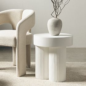 Masă de cafea Salerno 45 cm, rotundă, albă, cu caneluri, lectus