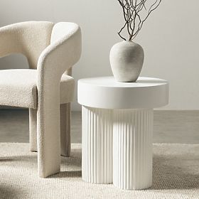 Masă de cafea Salerno 45 cm, rotundă, albă, cu caneluri, lectus