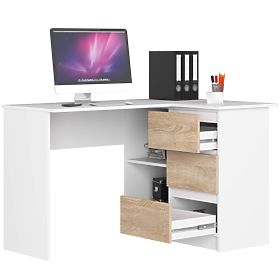 MASĂ DE COLȚ B16 124 cm DREAPTA 3 SERTARE PK ALB / SONOMA