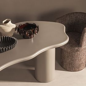 Masă de dining Muse 160 cm, bej închis, forme rotunjite