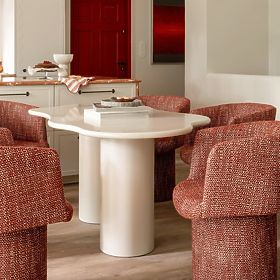 Masă de dining Pinar 180 cm, bej-gri, forme rotunjite