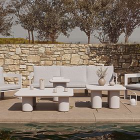 Masă de grădină Vibonis 100 cm, pătrată, din ciment, bej deschis