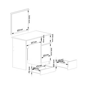 MASĂ DE TOALETĂ COSMETICĂ CU OGLINDĂ P-2/SL 500x600 DREAPTA PK ALBĂ