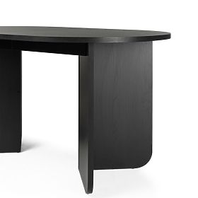 Masă extensibilă Mou 140-200 cm, neagră cu structură de lemn, blat oval