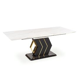 Masa extensibilă VINCENZO blat: marmură albă, picior negru/auriu (3p=1buc)