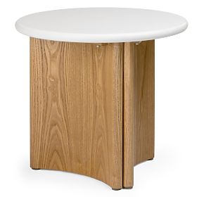 Masă laterală Marlo II 50 cm, alb crem/stejar, microciment