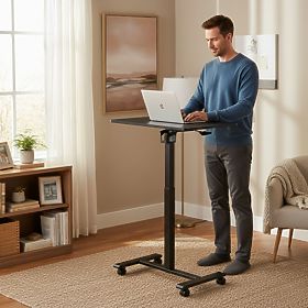Masă mobilă reglabilă 70x48 cm pentru laptop, înălțime reglabilă 71,5-112 cm, negru ModernH, MODERNHOME