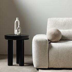 Măsuță laterală Limali 50 cm, rotundă, neagră, lemn de mango, forme rotunjite, lectus