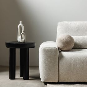 Măsuță laterală Limali 50 cm, rotundă, neagră, lemn de mango, forme rotunjite, lectus