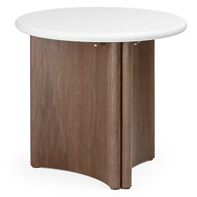 Măsuță laterală Marlo II 50 cm, alb crem/nuc, microciment