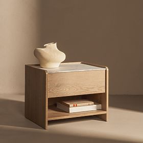 Noptieră Tanami Stejar Cremona Torro, Marmură Crystal, rotunjită