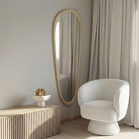 Oglindă suspendată în ramă de lemn Sogno 60x165 cm, formă neregulată, natural