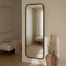 Oglindă suspendată în ramă de lemn Spira 60x160 cm, dreptunghiulară, rotunjită, neagră