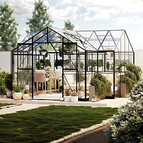 Orangerie de grădină Royal Green Standard 16,6 m² cu bază, sticlă securizată 4 mm, aluminiu, negru