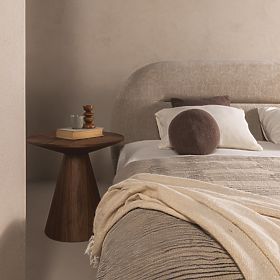 Pat de tapițerie Luno 140x200 cm, cu somieră și spațiu de depozitare, bej deschis, rotunjit